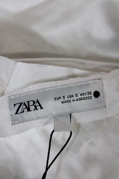 Zara Womens White Floral Mini Skirt Polyester Zip Short Size S