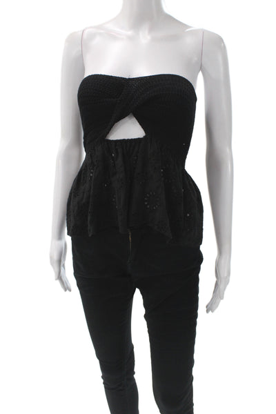 Zara Womens Cropped Off the Shoulder Sleeveless Boho Black Cotton Blouse Size S