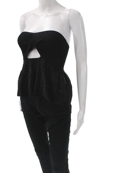 Zara Womens Cropped Off the Shoulder Sleeveless Boho Black Cotton Blouse Size S