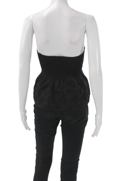 Zara Womens Cropped Off the Shoulder Sleeveless Boho Black Cotton Blouse Size S