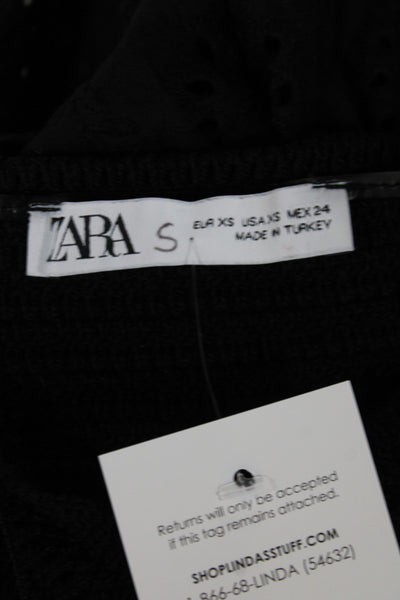 Zara Womens Cropped Off the Shoulder Sleeveless Boho Black Cotton Blouse Size S