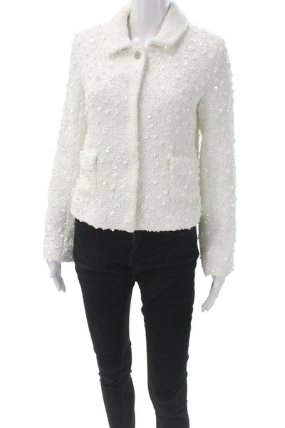 Zara Womens White Basic Jacket Button Long Sleeve Polyester Size S