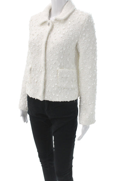 Zara Womens White Basic Jacket Button Long Sleeve Polyester Size S