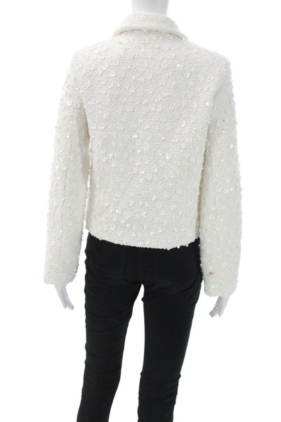 Zara Womens White Basic Jacket Button Long Sleeve Polyester Size S