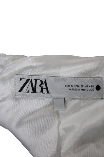 Zara Womens White Basic Jacket Button Long Sleeve Polyester Size S
