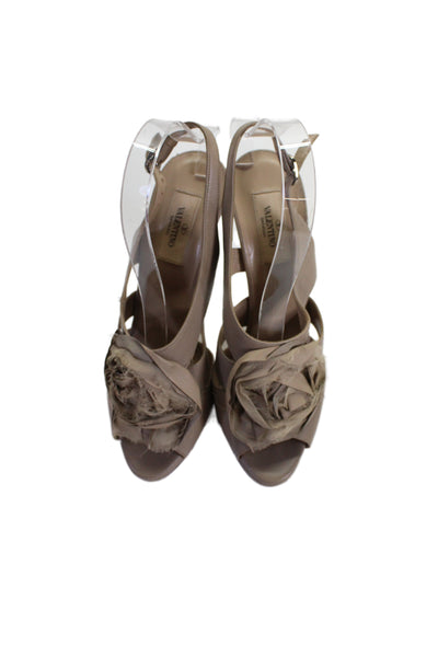 Valentino Garavani Womens Leather Graphic Rose Slingback Sandals Beige Size 8