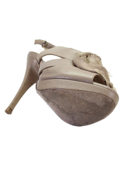 Valentino Garavani Womens Leather Graphic Rose Slingback Sandals Beige Size 8