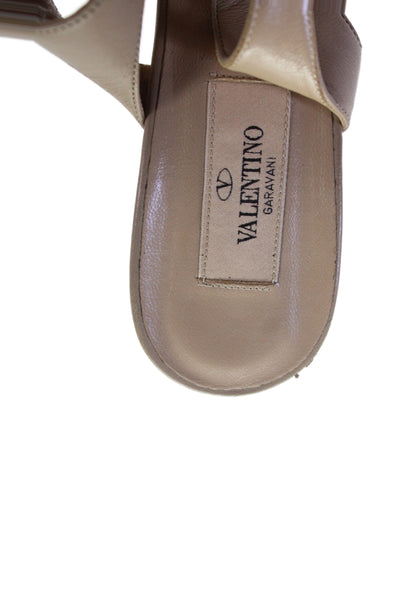 Valentino Garavani Womens Leather Graphic Rose Slingback Sandals Beige Size 8