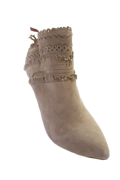 Jeffrey Campbell Womens Suede Pointed Toe Ankle Boots Beige Size 8.5