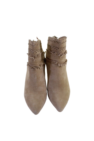 Jeffrey Campbell Womens Suede Pointed Toe Ankle Boots Beige Size 8.5
