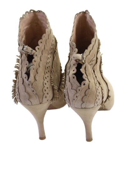 Jeffrey Campbell Womens Suede Pointed Toe Ankle Boots Beige Size 8.5