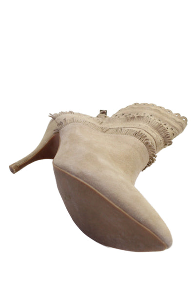Jeffrey Campbell Womens Suede Pointed Toe Ankle Boots Beige Size 8.5