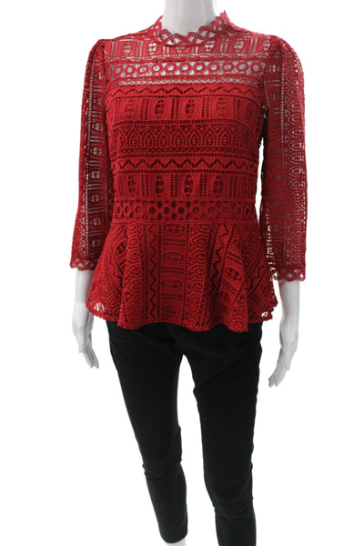 Moulinette Soeurs Anthropologie Women Red Tunic High Neck 3/4 Sleeve Size 6
