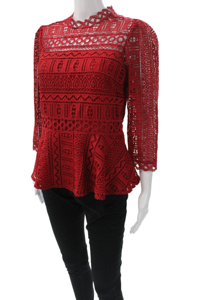 Moulinette Soeurs Anthropologie Women Red Tunic High Neck 3/4 Sleeve Size 6