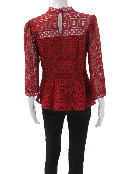 Moulinette Soeurs Anthropologie Women Red Tunic High Neck 3/4 Sleeve Size 6