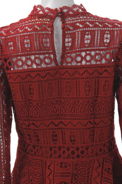Moulinette Soeurs Anthropologie Women Red Tunic High Neck 3/4 Sleeve Size 6