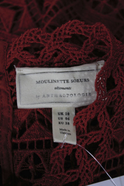 Moulinette Soeurs Anthropologie Women Red Tunic High Neck 3/4 Sleeve Size 6