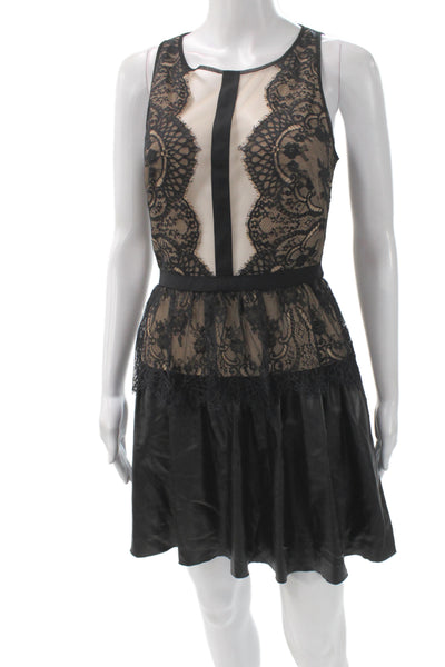BCBG Max Azria Womens Fit & Flare Lace Sleeveless Beige Mini Dress Size 4