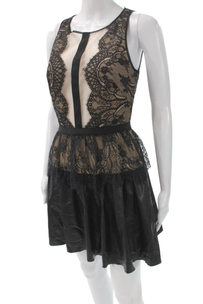 BCBG Max Azria Womens Fit & Flare Lace Sleeveless Beige Mini Dress Size 4