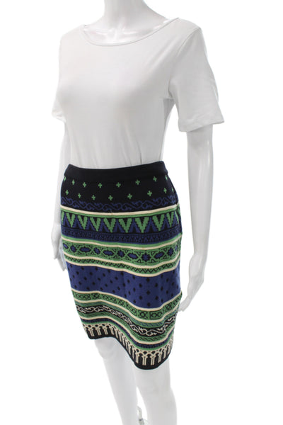 Laurel Women Black Wool Straight Pencil Skirt Fair Isle Size 38