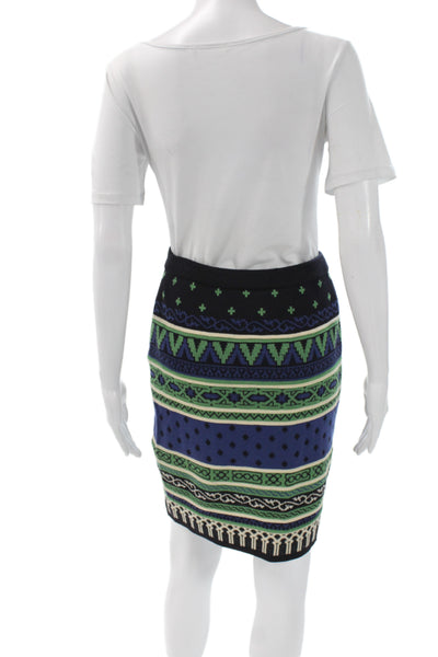Laurel Women Black Wool Straight Pencil Skirt Fair Isle Size 38