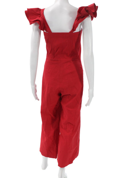 Sea Women Red Sleeveless Square Neck Button Linen Jumpsuit Size 2
