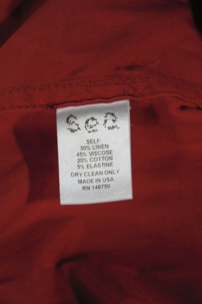 Sea Women Red Sleeveless Square Neck Button Linen Jumpsuit Size 2