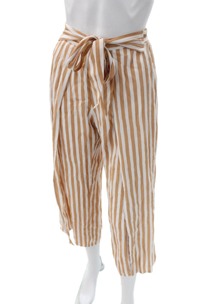 Faithfull The Brand Women Cropped Striped Rayon Pants Beige Size 2