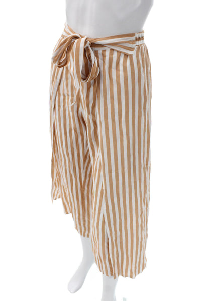 Faithfull The Brand Women Cropped Striped Rayon Pants Beige Size 2