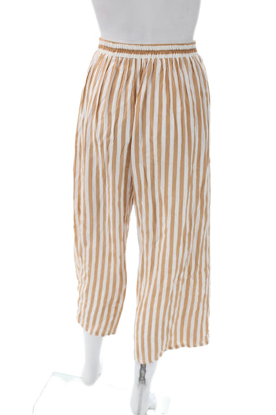 Faithfull The Brand Women Cropped Striped Rayon Pants Beige Size 2