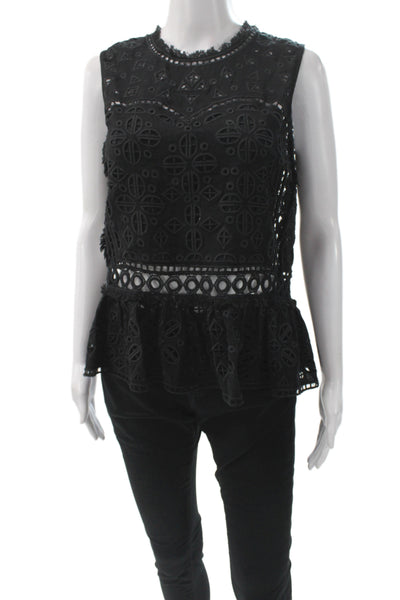 Sea Women Tunic Blouse Black Geometric Rayon Sleeveless Size 2