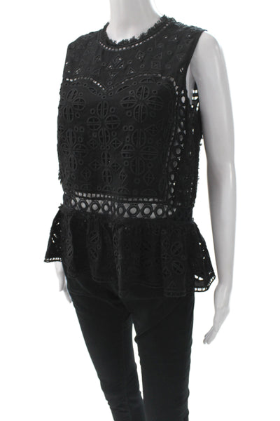 Sea Women Tunic Blouse Black Geometric Rayon Sleeveless Size 2