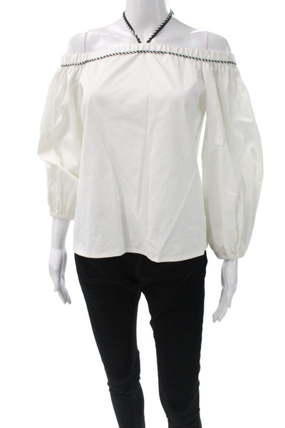 Alexis Womens Off Shoulder Tie Long Sleeve White Cotton Bohemian Blouse Size XS