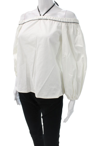 Alexis Womens Off Shoulder Tie Long Sleeve White Cotton Bohemian Blouse Size XS