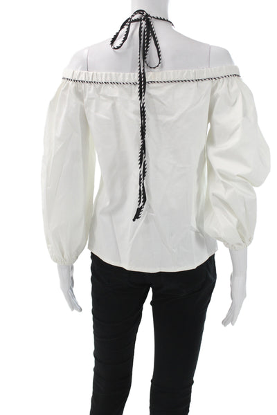 Alexis Womens Off Shoulder Tie Long Sleeve White Cotton Bohemian Blouse Size XS