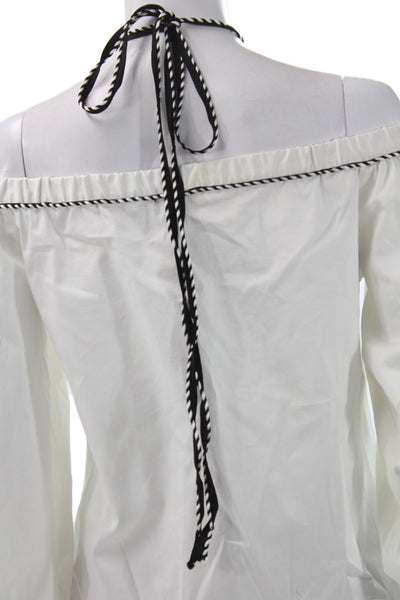 Alexis Womens Off Shoulder Tie Long Sleeve White Cotton Bohemian Blouse Size XS