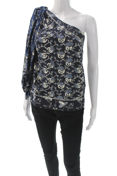 Ulla Johnson Women Blue One Shoulder Floral Blouse Long Sleeve Size 0