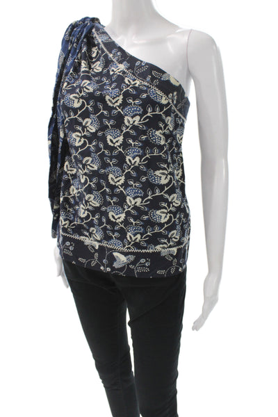 Ulla Johnson Women Blue One Shoulder Floral Blouse Long Sleeve Size 0
