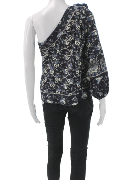 Ulla Johnson Women Blue One Shoulder Floral Blouse Long Sleeve Size 0