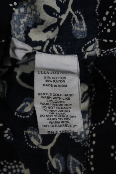 Ulla Johnson Women Blue One Shoulder Floral Blouse Long Sleeve Size 0