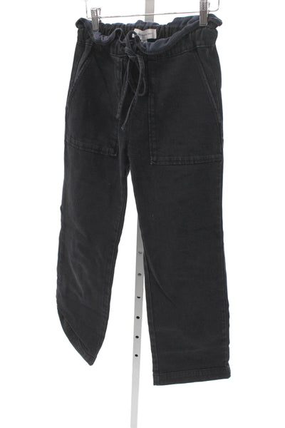 Something Navy Womens Paperbag Jeans Black Cotton Mid Rise Drawstring Size XS