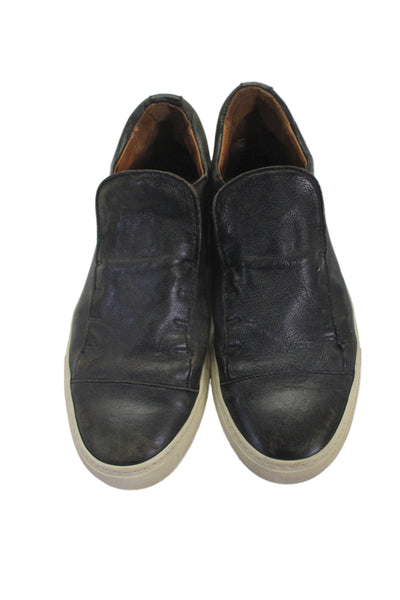 John Varvatos Mens Reed Leather Slip-On Laceless Sneakers Black Size 8.5