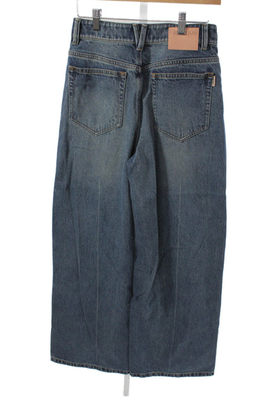 Fabrique Women Wide-Leg Jeans High Rise Blue Floral Button Size XS
