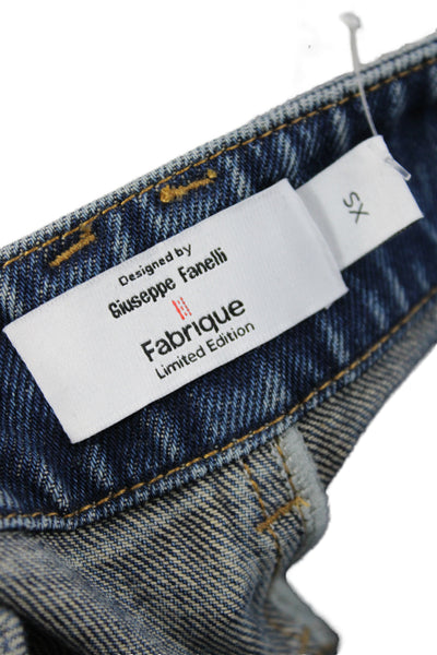 Fabrique Women Wide-Leg Jeans High Rise Blue Floral Button Size XS