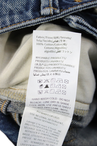 Fabrique Women Wide-Leg Jeans High Rise Blue Floral Button Size XS