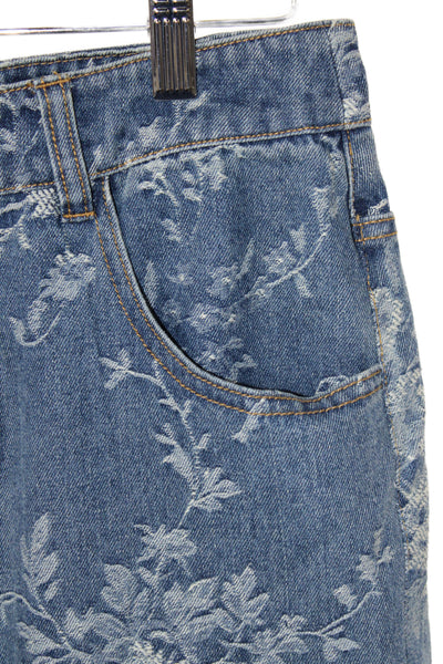 Fabrique Women Straight Jeans Blue Floral High Rise Size S