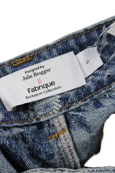 Fabrique Women Straight Jeans Blue Floral High Rise Size S