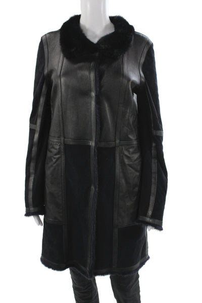 J. Mendel Womens Leather Black Overcoat Long Sleeve Size 4
