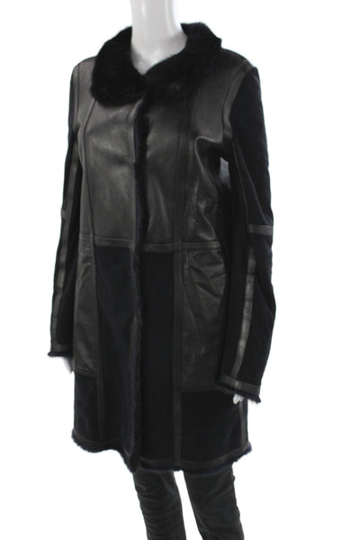 J. Mendel Womens Leather Black Overcoat Long Sleeve Size 4