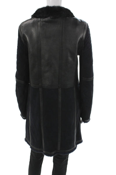 J. Mendel Womens Leather Black Overcoat Long Sleeve Size 4